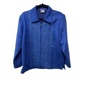 Bon Worth Vintage Embroidered Geometric Full Zip Jacket Grandma Blue S Petite‎